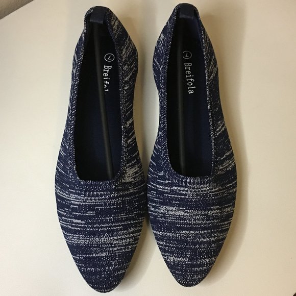 Blue & White Marled Pointed Toe Knit Texture Ballet Flats  NEW!! - Picture 2 of 11